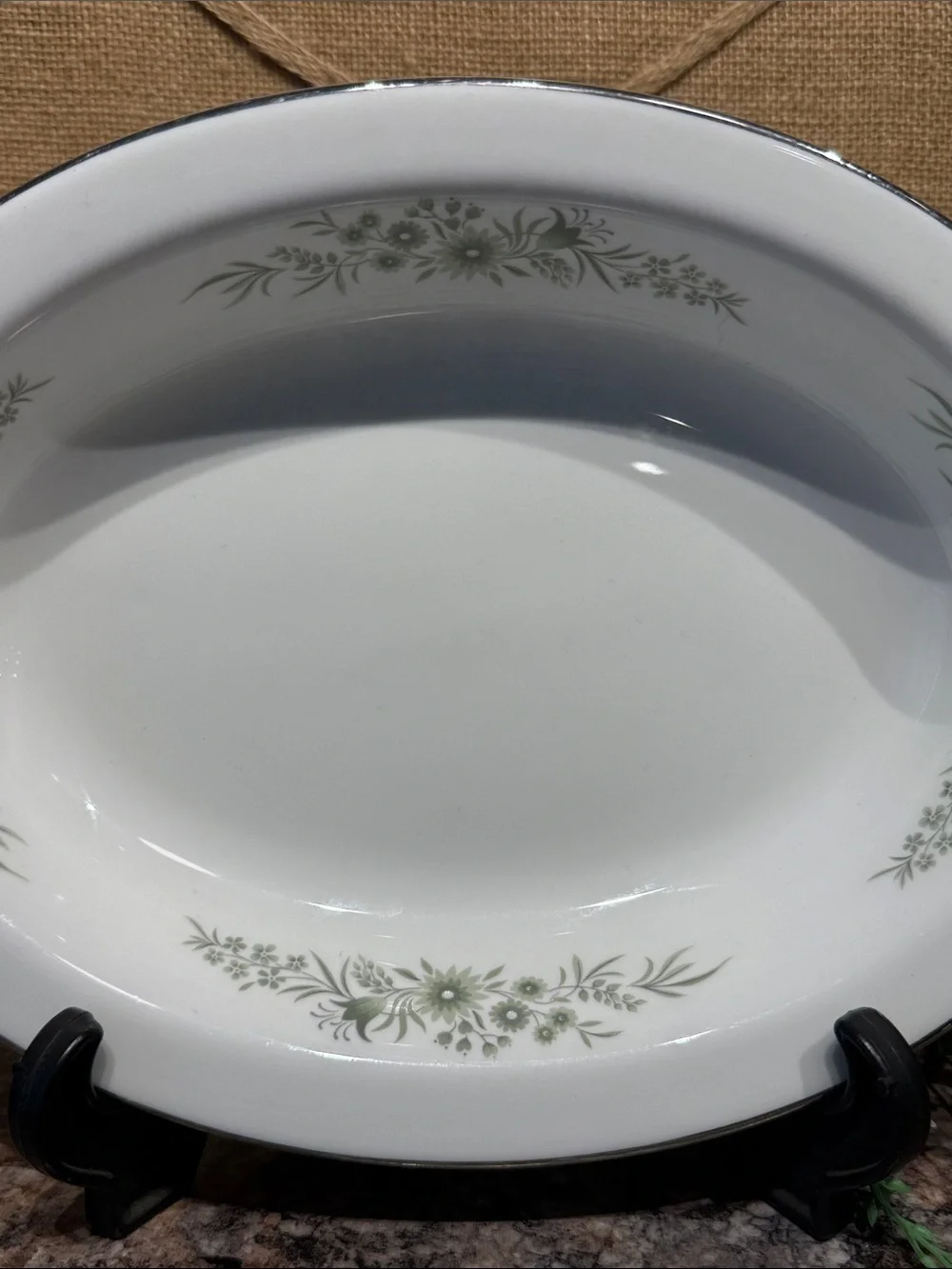 Wedgwood White Oval Serving Platter with Green Floral Trim